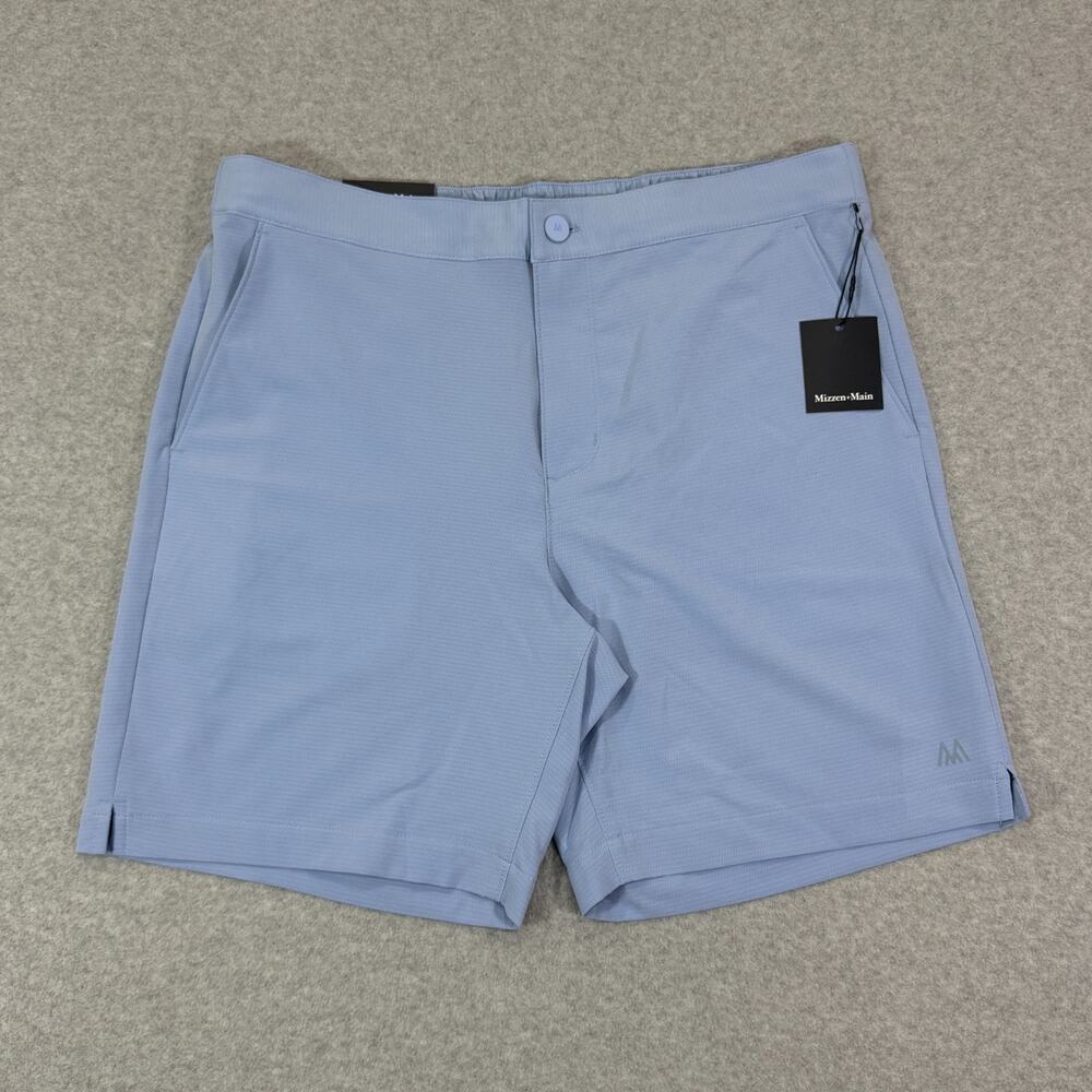 Mizzen + Main Mens Large Deck Shorts Carolina Solid Blue Stretch Golf Hybrid NWT